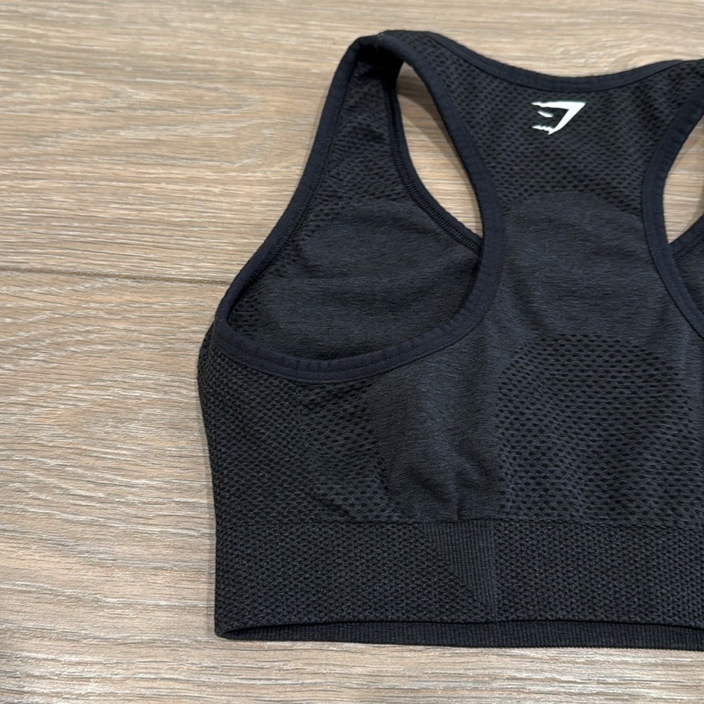 GYMSHARK Black Marl Vital Seamless Racerback Active Gym Pullover Sports Bra Sz S - Picture 5 of 9